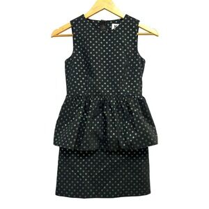 Milly Minis Dress Girls 12 Black Green Polka Dot‎ Peplum Sleeveless Made USA